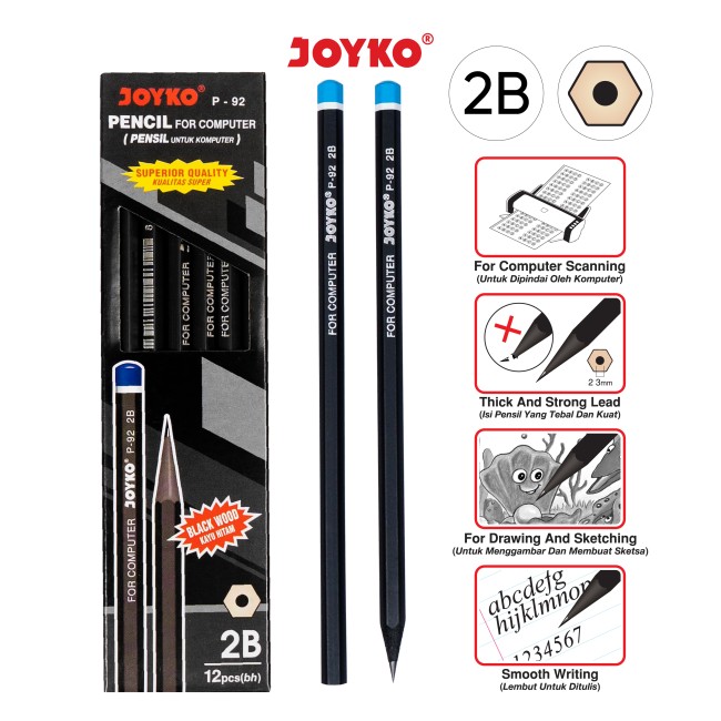 joyko Pencil Pencil Wooden Pencil Pensil Kayu Pencil P-92 (2B)