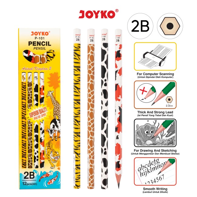 joyko Pencil Pencil Wooden Pencil Pensil Kayu Pencil P-101 (2B) (Animal Kingdom 2)