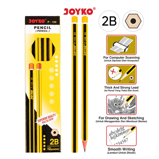 joyko Pencil Pencil Wooden Pencil Pensil Kayu Pencil P-105 (2B)