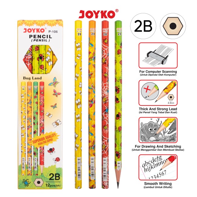 joyko Pencil Pencil Wooden Pencil Pensil Kayu Pencil P-106 (2B) (Bug Land)