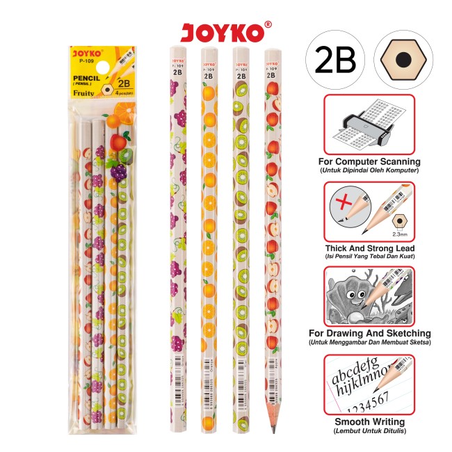 joyko Pencil Pencil Wooden Pencil Pensil Kayu Pencil P-109 (2B) (Fruity)