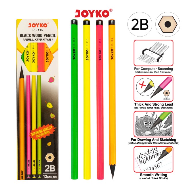 joyko Pencil Pencil Wooden Pencil Pensil Kayu Pencil P-115 (2B)